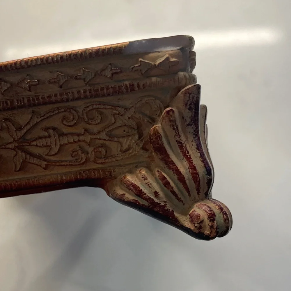 Brown, red and gold rectangular trinket dish